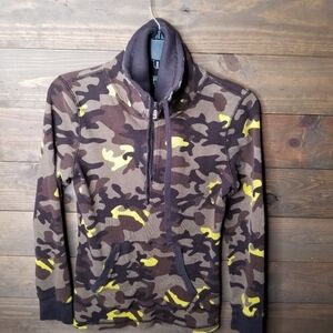 LRL Ralph Lauren Active Brown Camo Walffle Knit 1/4 Zip Pullover Sz M Runs Small